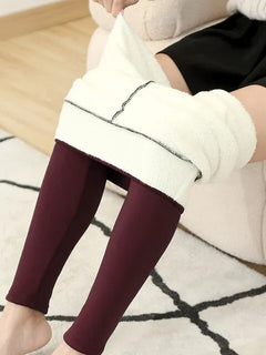 Leggings mit hoher Taille und warmem Plüschfutter in Beige