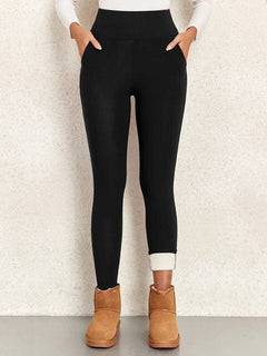 Leggings mit hoher Taille und warmem Plüschfutter in Gold