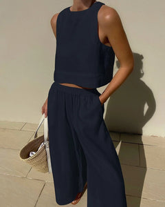 Damen Minimalistisch Leichte Zweiteiliges Set | Sommer in Marineblau