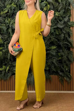 ELENA | Damen-Jumpsuit Einfarbig mit Weitem Bein in Gelb