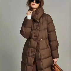 Langer Damen-Wintermantel Warm Stilvoll in Farbe Kaffee