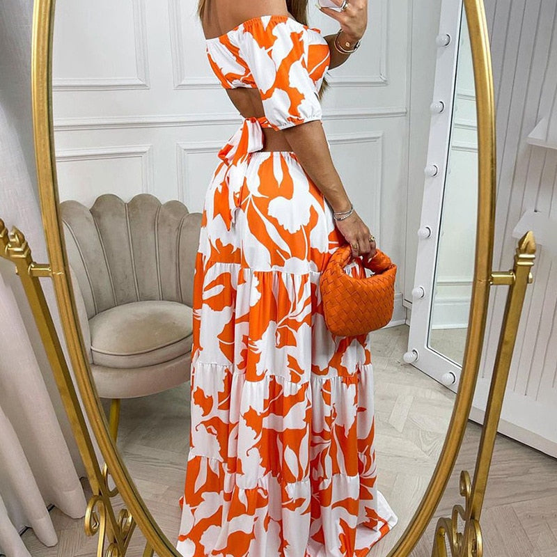 Schulterfreies Maxikleid mit Cut-Out Print für Damen