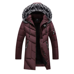 Herren Winterjacke | Langer Steppmantel Mit Kapuze in Rot