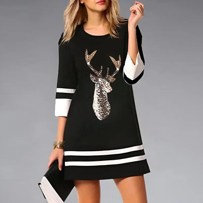 Damen Lässiges 3/4 Ärmel Weihnachten Kleid | Mini