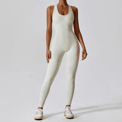 Solider Yoga-Jumpsuit für Damen – Einteilige Activewear für Yoga & Pilates in Sahne Aprikose