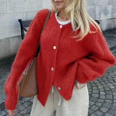 Hannah - Flauschiger Strick-Cardigan mit Knöpfen für Damen in Rot
