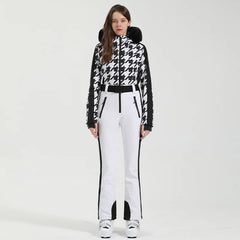 Einteiliger Skianzug für Damen | Wintersportbekleidung in Schwarz / Weiß 3