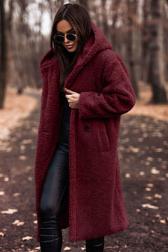 Bridgette - Teddy Jacke Plüsch Pelzmantel in Rot