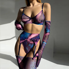 Serena | 5-teiliges Tie Dye Dessous Set in Amethyst