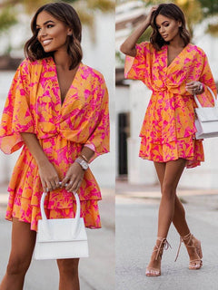 Tayo - Fashion Minikleid in Orange und rosa Blumen