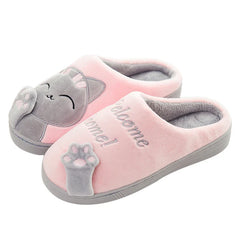 Damen Hausschuhe mit Katzen-Design | Weich und Warme in Rosa / Grau 1