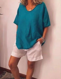 Sarah | Übergroßes lässiges vielseitiges T Shirt in Blau
