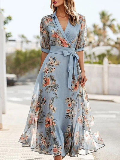 Sarina - Elegantes Midi-Kleid mit Kurzen Ärmeln und V-Ausschnitt