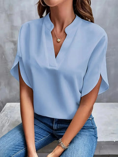 Sophia | Plissee-Front Stehkragen Bluse in Blau