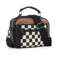 Nina | Stylishe Damen Schultertasche mit Schachbrettmuster in Schwarz