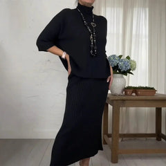 Marselha™ Set mit Rollkragen-Top und geripptem Midirock in Schwarz