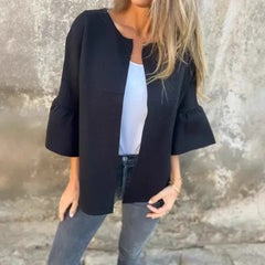 LineaLuxe™ - Strickjacke aus Festem Strick mit Voluminösen Ärmeln und Minimalistischem Schnitt / Zeitlose Eleganz mit Viel Leichtigkeit! in Schwarz