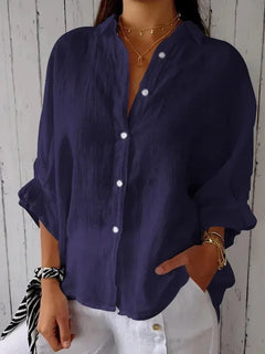 Damen Sommer Button Down Hemd | Langarm in Tiefblau