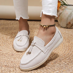 Kendy - Loafer aus Segeltuch - Knoten und Charme Detail in Beige