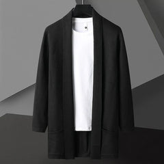 Hendrik | Herren Offene Wasserfall Front Strickjacke in Schwarz
