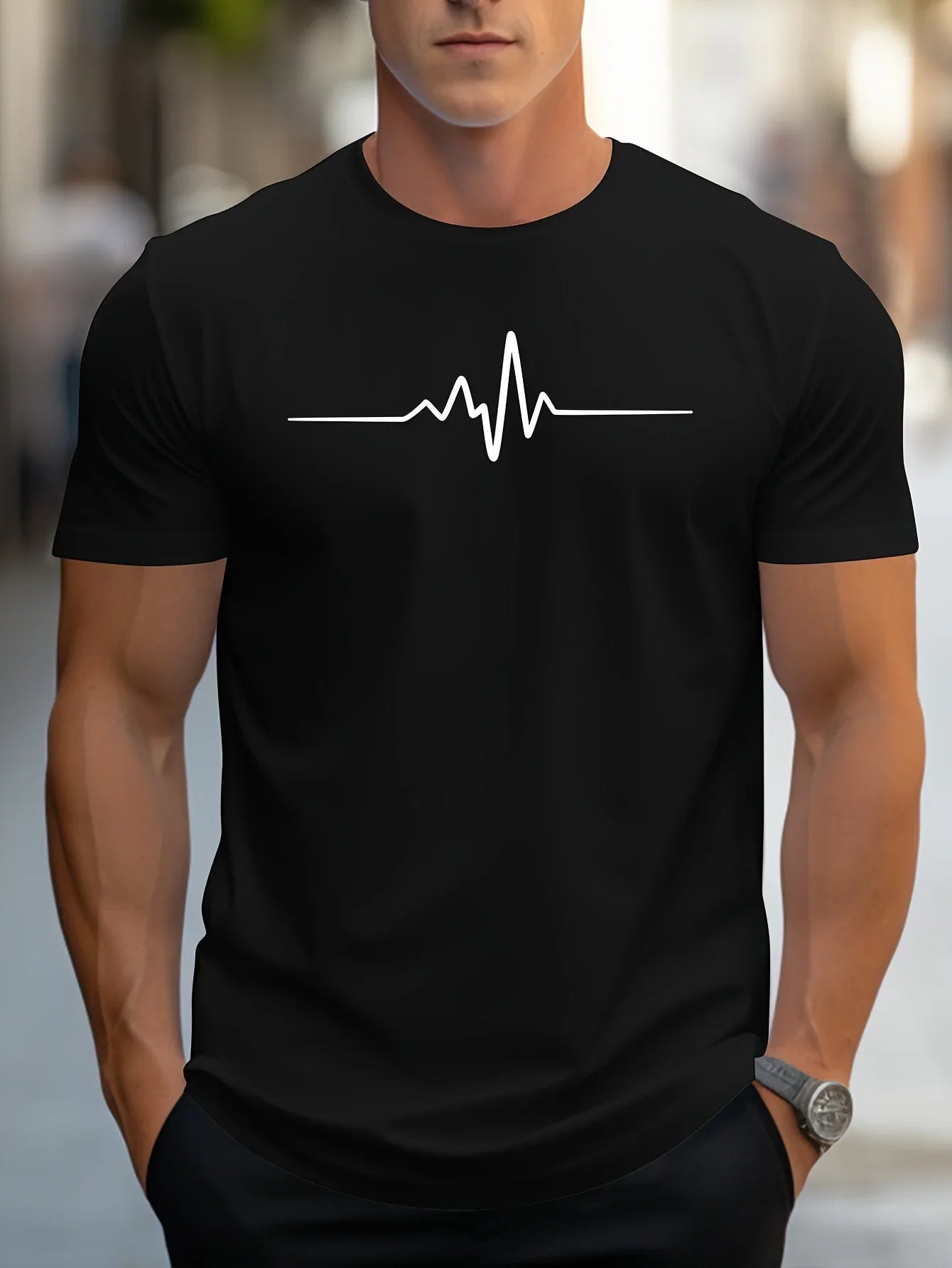 Herren Slim Fit Kurzarm T-Shirt | Herzschlag Print