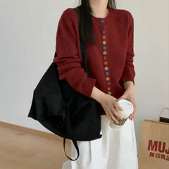 Celestine | Stylischer Knopf-Cardigan in Rot