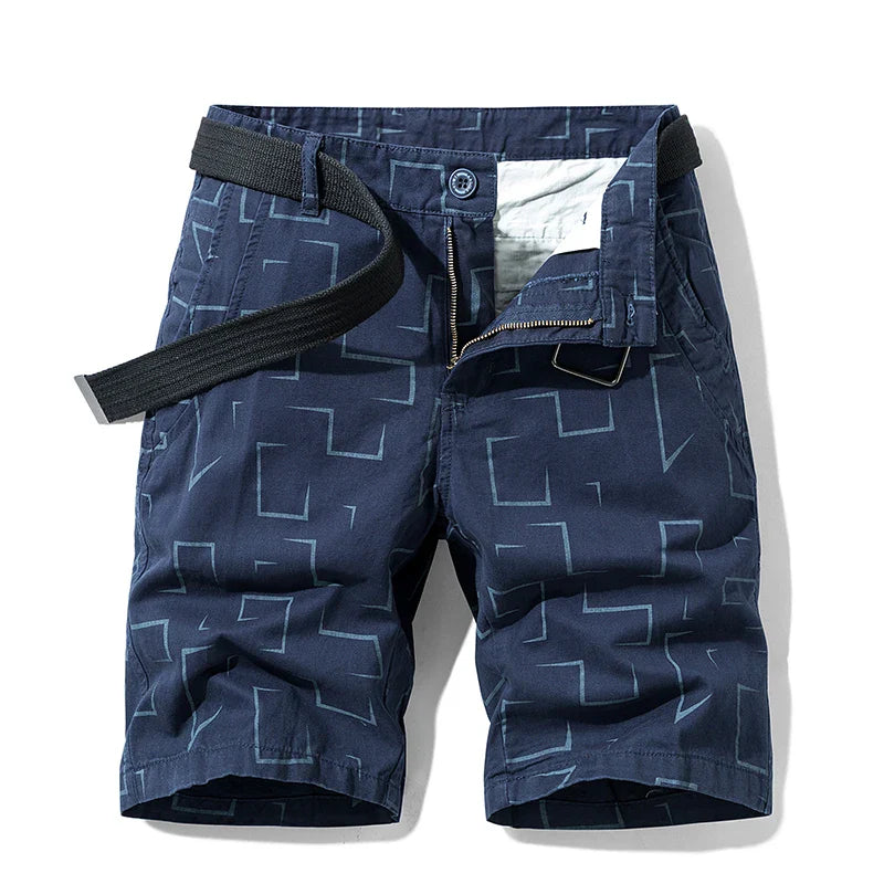 Summer thin multi pocket pure cotton workwear shorts men's oversized loose straight leg five point casual over knee beach shorts