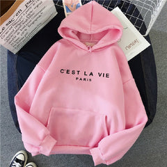 Übergroße bedruckte Kapuzenpullover in Rosa