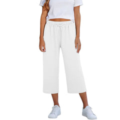 Lisia™ Pantacourt-Hose Aus Baumwoll-Leinen Mit Elastischem Bund Und Verstellbarem Kordelzug in Weiß