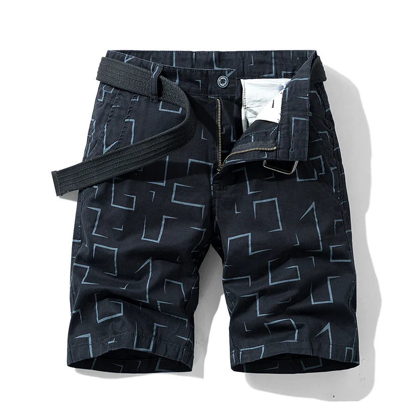 Summer thin multi pocket pure cotton workwear shorts men's oversized loose straight leg five point casual over knee beach shorts