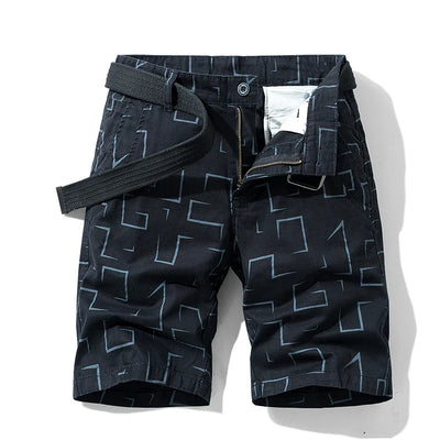 Summer thin multi pocket pure cotton workwear shorts men's oversized loose straight leg five point casual over knee beach shorts