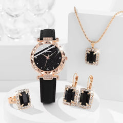 🔥 3 STÜCK ZUM PREIS VON 1 🔥 4-Teiliges Goldenes Uhren-Set Mit Passender Halskette, Ohrringen, Ring Und Armband / Vervollständigen Sie Ihren Look Mit Müheloser Eleganz in 🔥 3 STÜCK ZUM PREIS VON 1 🔥 - Schwarz / Rot / Grün