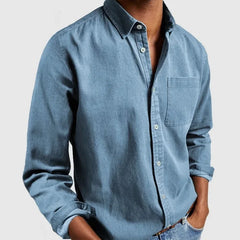 Bryan - Bequemes Langarm-Hemd mit Revers in Himmelblau