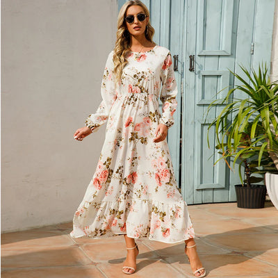 Damen Boho Maxikleid mit Blumenmuster | Langarm