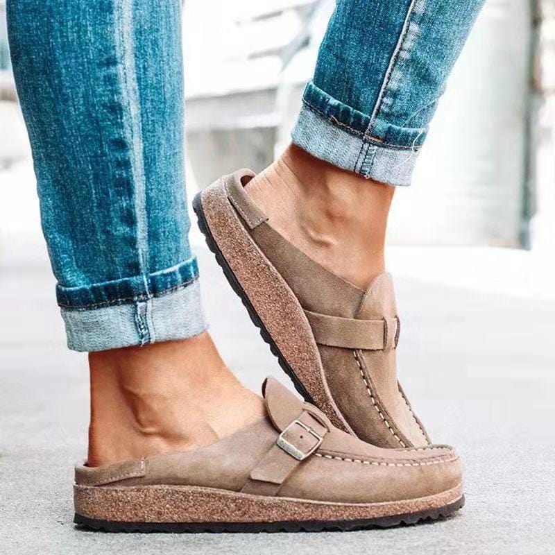 Damen Sommer Wildleder Loafers mit Schnallendetail