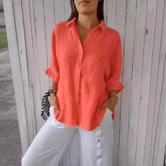 Damen Sommer Button Down Hemd | Langarm in Orange