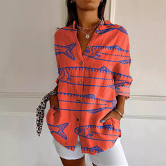 Damen Bedrucken Button Down Hemd | Langarm in Rot