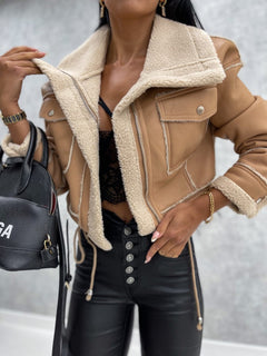 Eleonora - Lederjacke - Fleece-Futter in Hellbraun