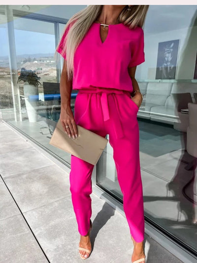 Kurzarm-Jumpsuit mit Gürtel für Damen