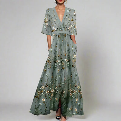 Scarlett - Elegantes Blumenkleid Damen mit Mittellangen Ärmeln