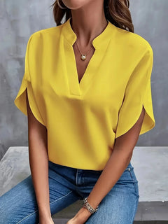 Sophia | Plissee-Front Stehkragen Bluse in Gelb