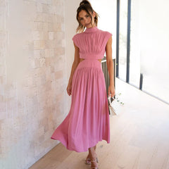 Hohem Kragen Cut-Out Midikleid für Damen in Rosa
