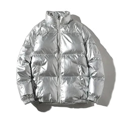 Herren Winterjacke Winddicht | Pufferjacke für Outdoor in Silber