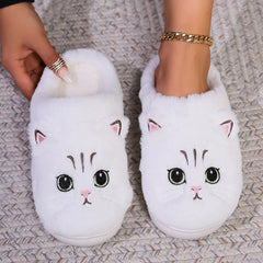 Kuschelige Damenpantoffel | Katzendesign in Weiß