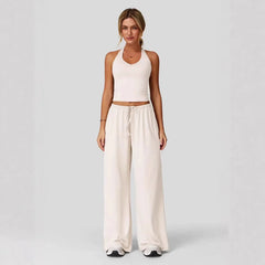 Lunary™ Set Mit Minimalistischem Top und Fließender Pantalonhose in Apricot