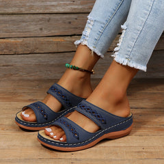 Boho-Slip-On-Sandalen mit Cut-Outs für Damen in Dunkelblau