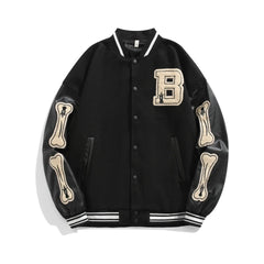 Beatrice | Harajuku Varsity Collegejacke mit Kunstleder-Ärmeln in Schwarz
