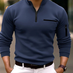 Jonas - Herrenpullover mit Viertelreißverschluss in Marineblau