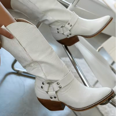 Ida | Damen Gedruckt Kniehohe Cowboystiefel in Weiß