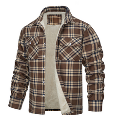 Nate™ | Herren Karierte Sherpa-Futterjacke in Khaki